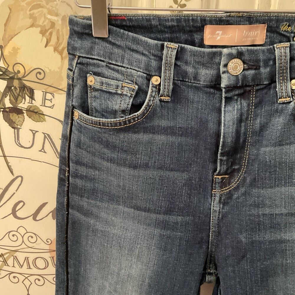 Seven For All Mankind The High Waist Jeans Blue Denim Med Wash Raw Hem Size 26 - Picture 5 of 14